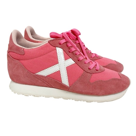 Munich Berneda Women’s Wedge Heel Sneakers Pink White - Picture 1 of 7